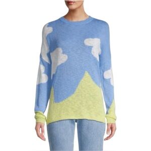 STITCHDROP Eclectic Clear Skies slub-Knit Cloud-Print Pullover crewneck Sweater